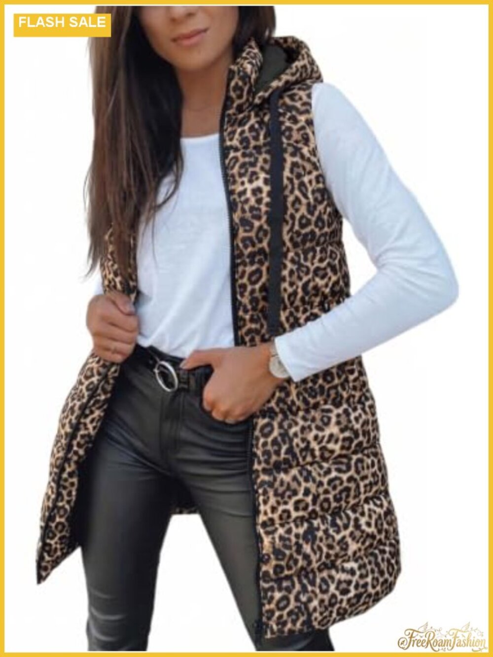 Women's Long Sleeveless Puffer Vest Hooded Winter Outerwear
